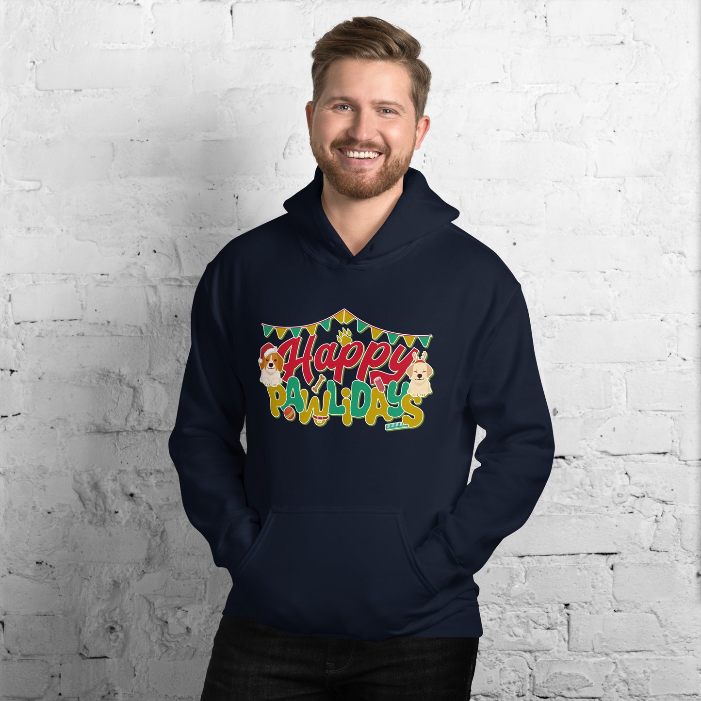 Happy Pawlidays Dog Mom Dad Christmas Unisex Dark Hoodie