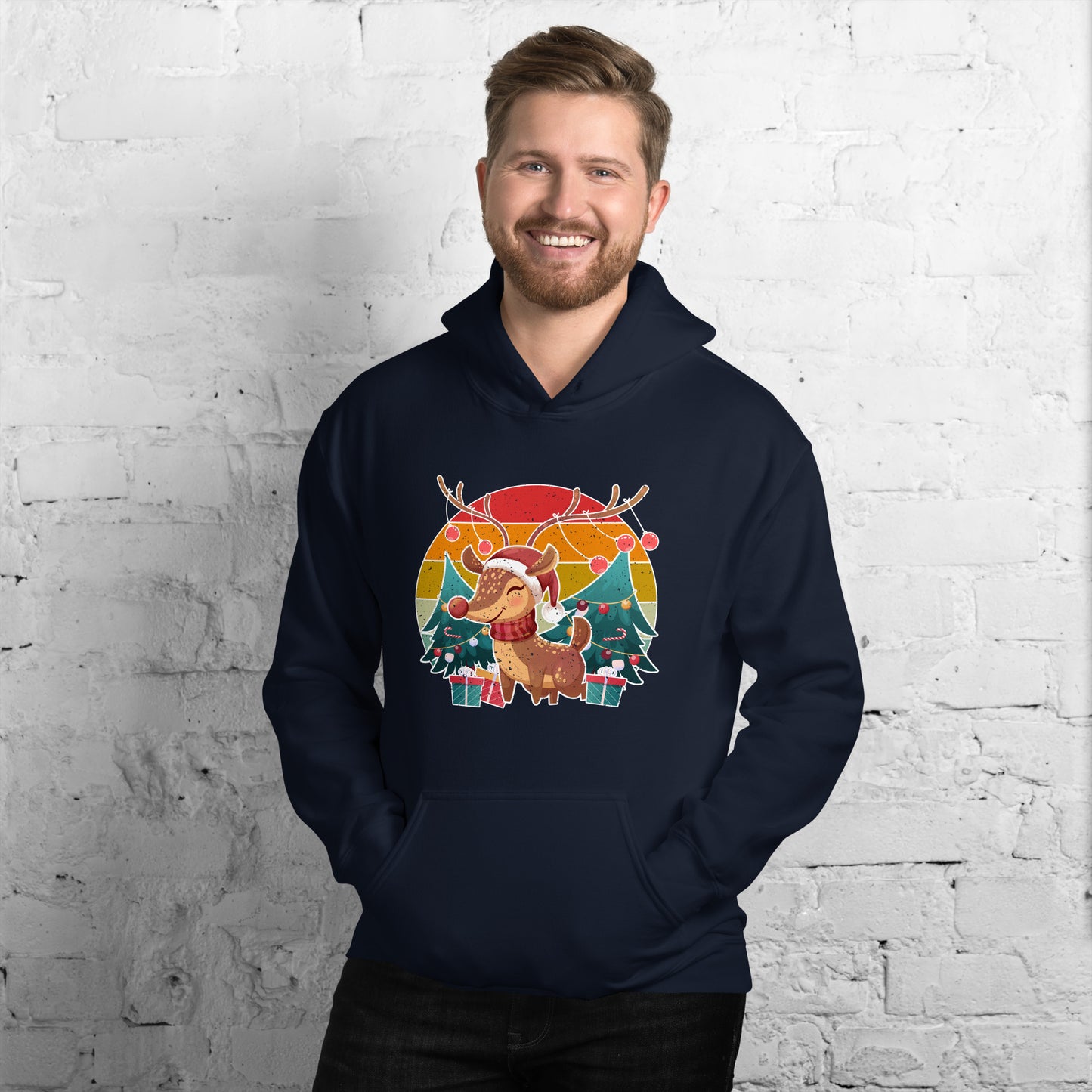 Christmas Vintage Reindeer Classic Winter Unisex Dark Hoodie