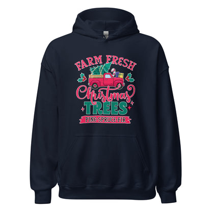 Farm Fresh Christmas Trees Pine Spruce Fir Xmas Unisex Dark Hoodie