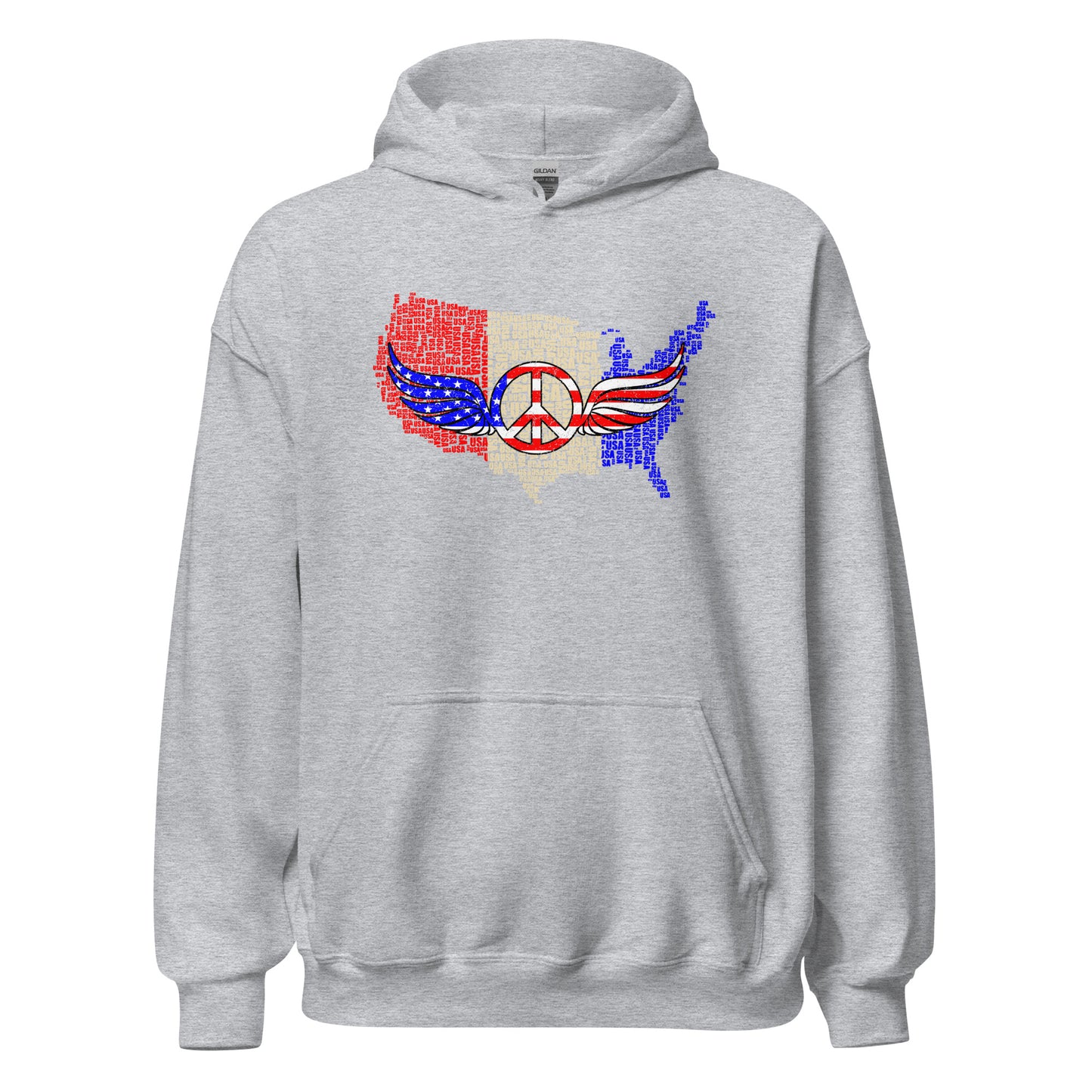 Patriot USA Flag Peace Sign Symbol Distressed Unisex Light Hoodie