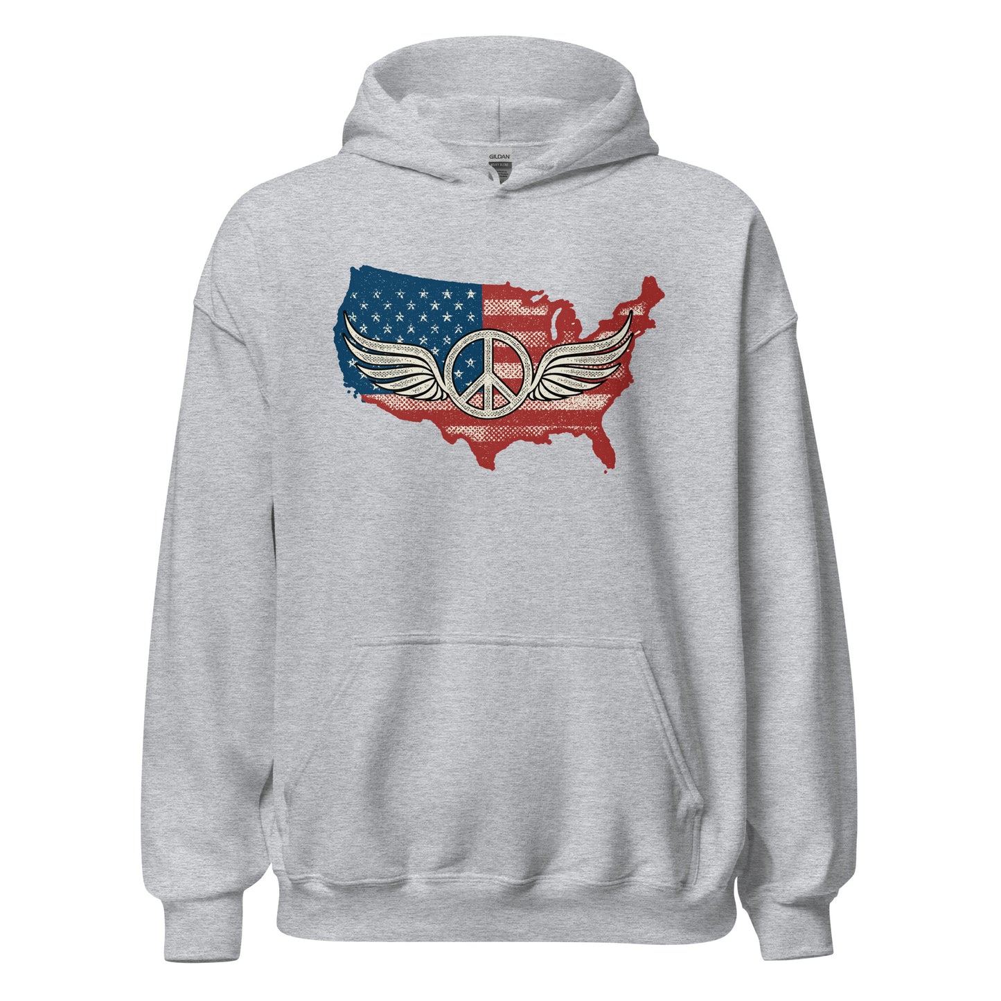 America Patriotic Peace Sign Symbol USA Flag Unisex Light Hoodie