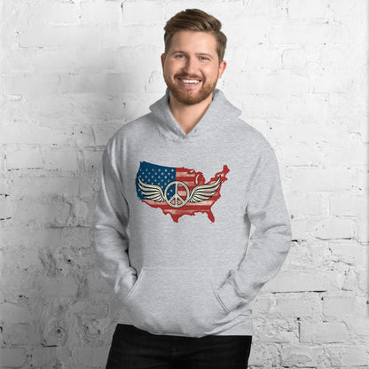 America Patriotic Peace Sign Symbol USA Flag Unisex Light Hoodie