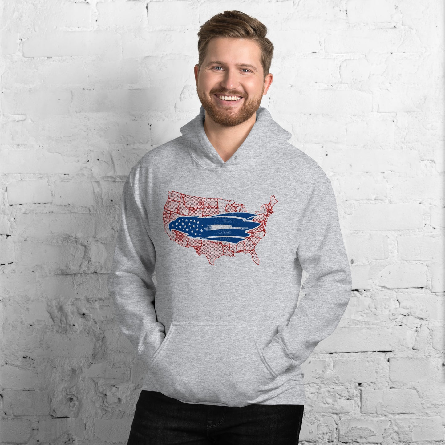 Veterans Gift Patriotic American Eagle USA Map Unisex Light Hoodie