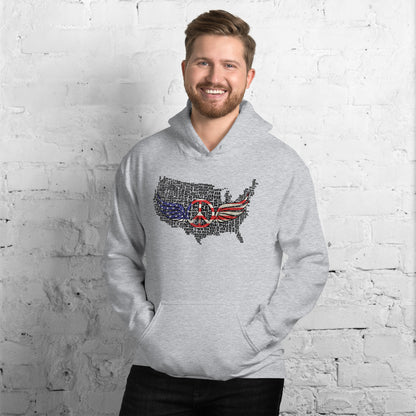 Vintage Style USA Map Peace Sign Wings Unisex Light Hoodie