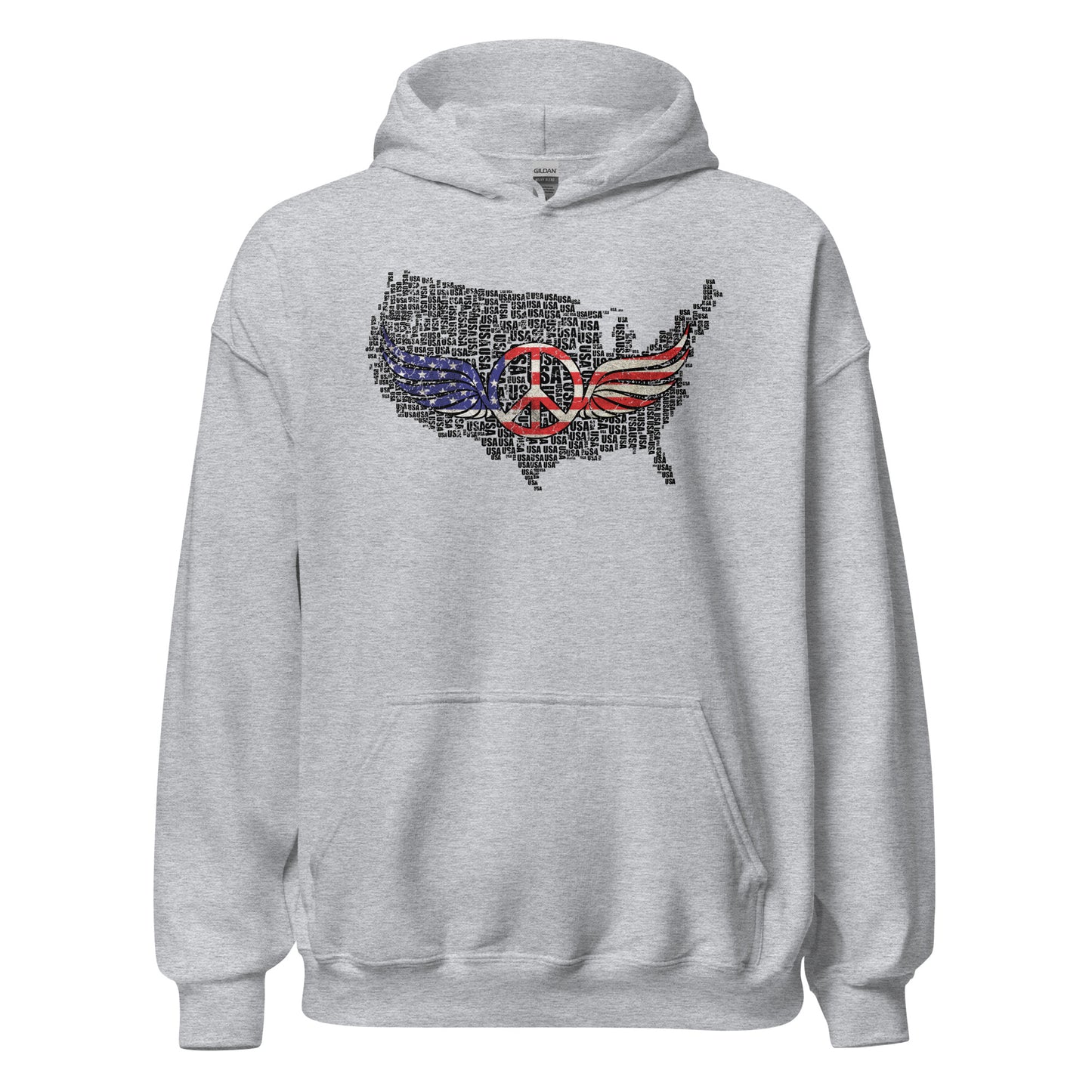 White USA Map with Peace Sign Wings For Army Wife Unisex Light Hoodie