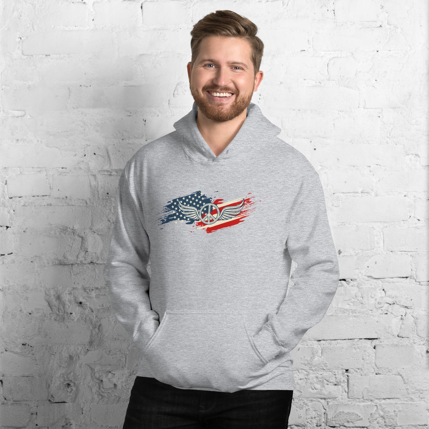 American Flag Fading USA Veteran Vintage Unisex Light Hoodie