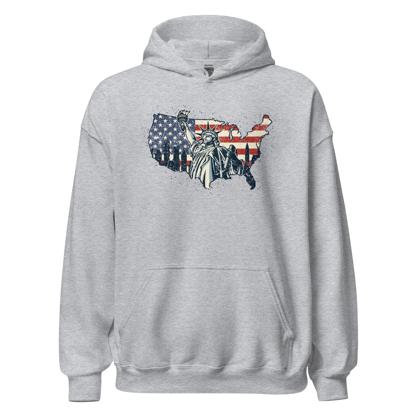 Distressed USA Flag Statue Of Liberty New York Men Women's Unisex Light Hoodie