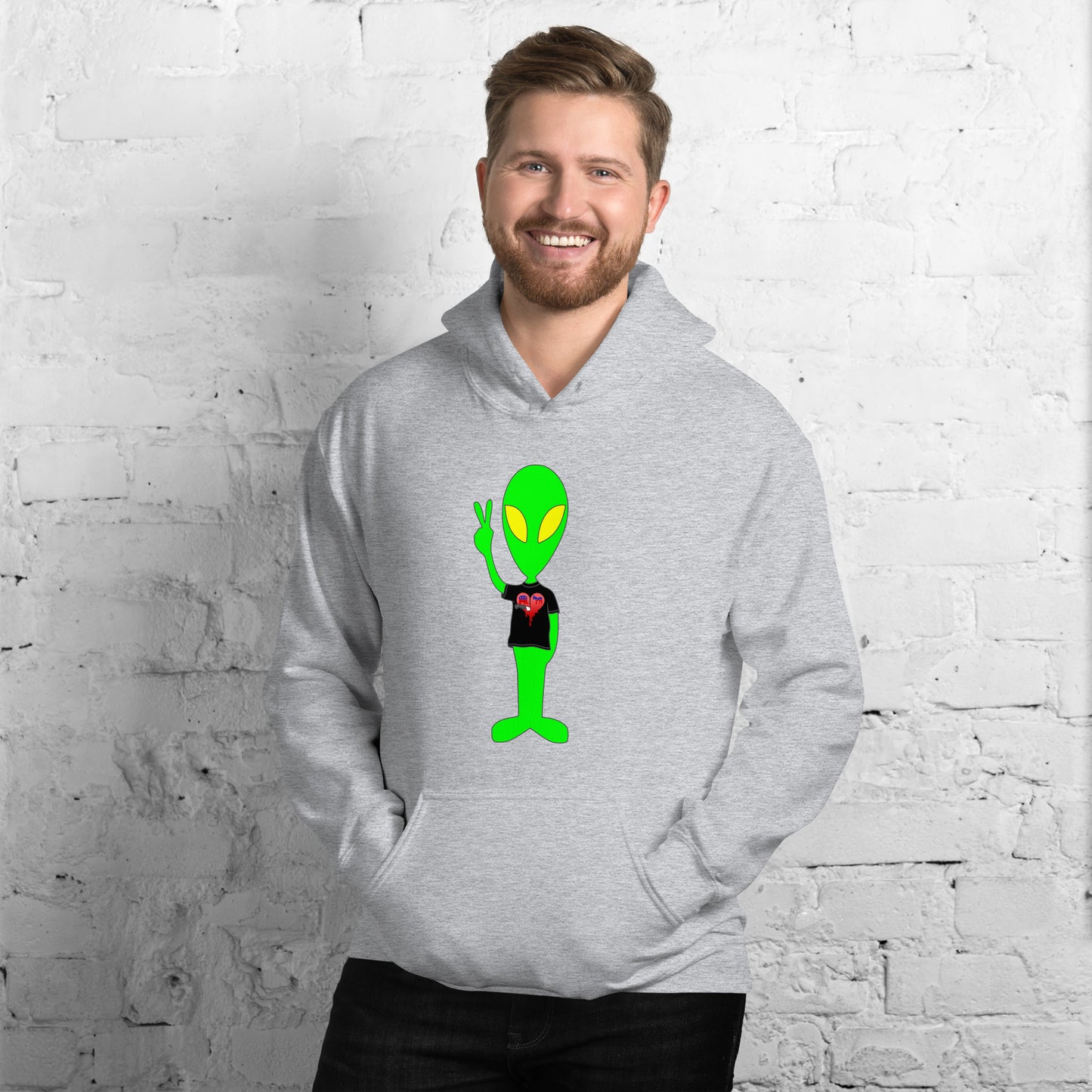 Alien Peace Sign Democrat Republican Broken Heart Unisex Light Hoodie