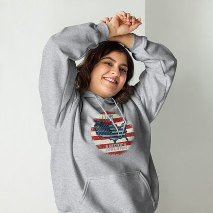 Retro Patriot I Love America USA Flag Map Unisex Light Hoodie