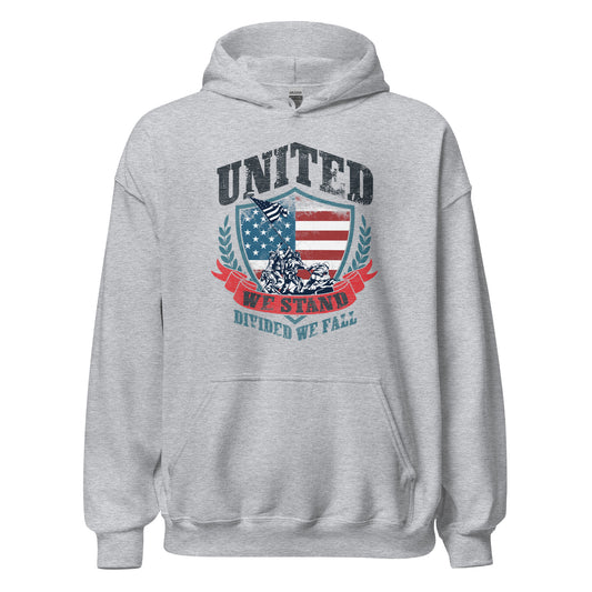 USA Flag Shield United We Stand Divided We Fall Unisex Light Hoodie