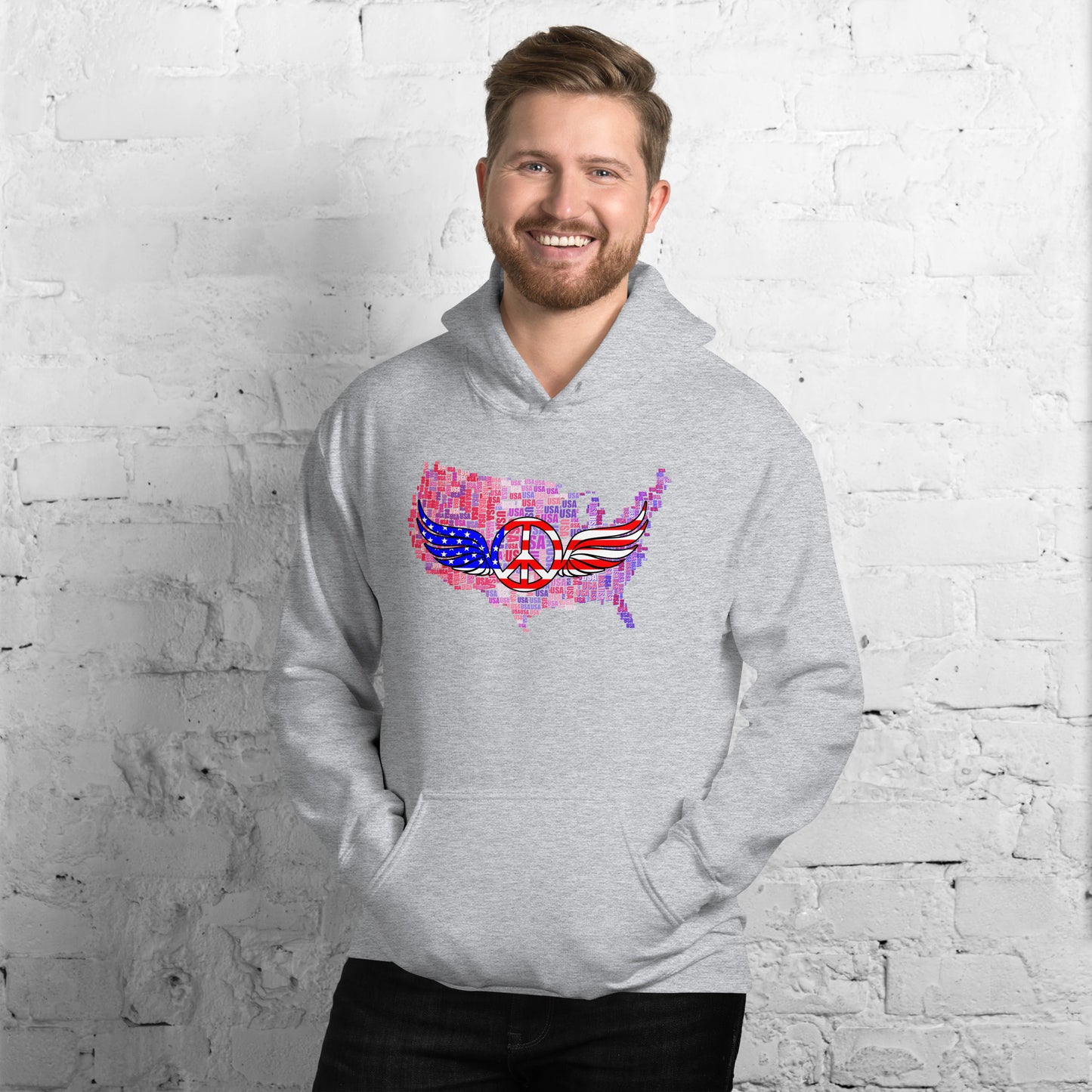 We The People Peace Wings Signs USA Map Unisex Light Hoodie