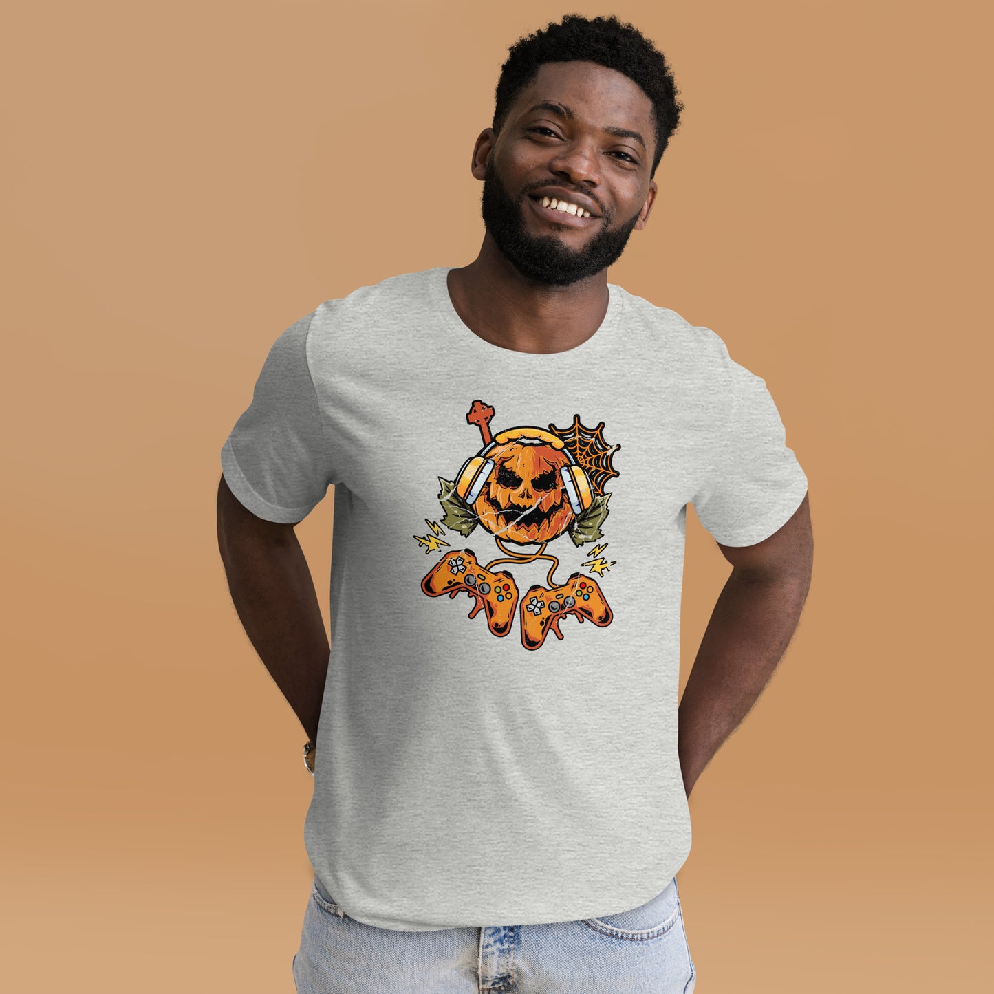 Halloween Pumpkin Gamer T Shirts Trick Or Treat Unisex Light Tee