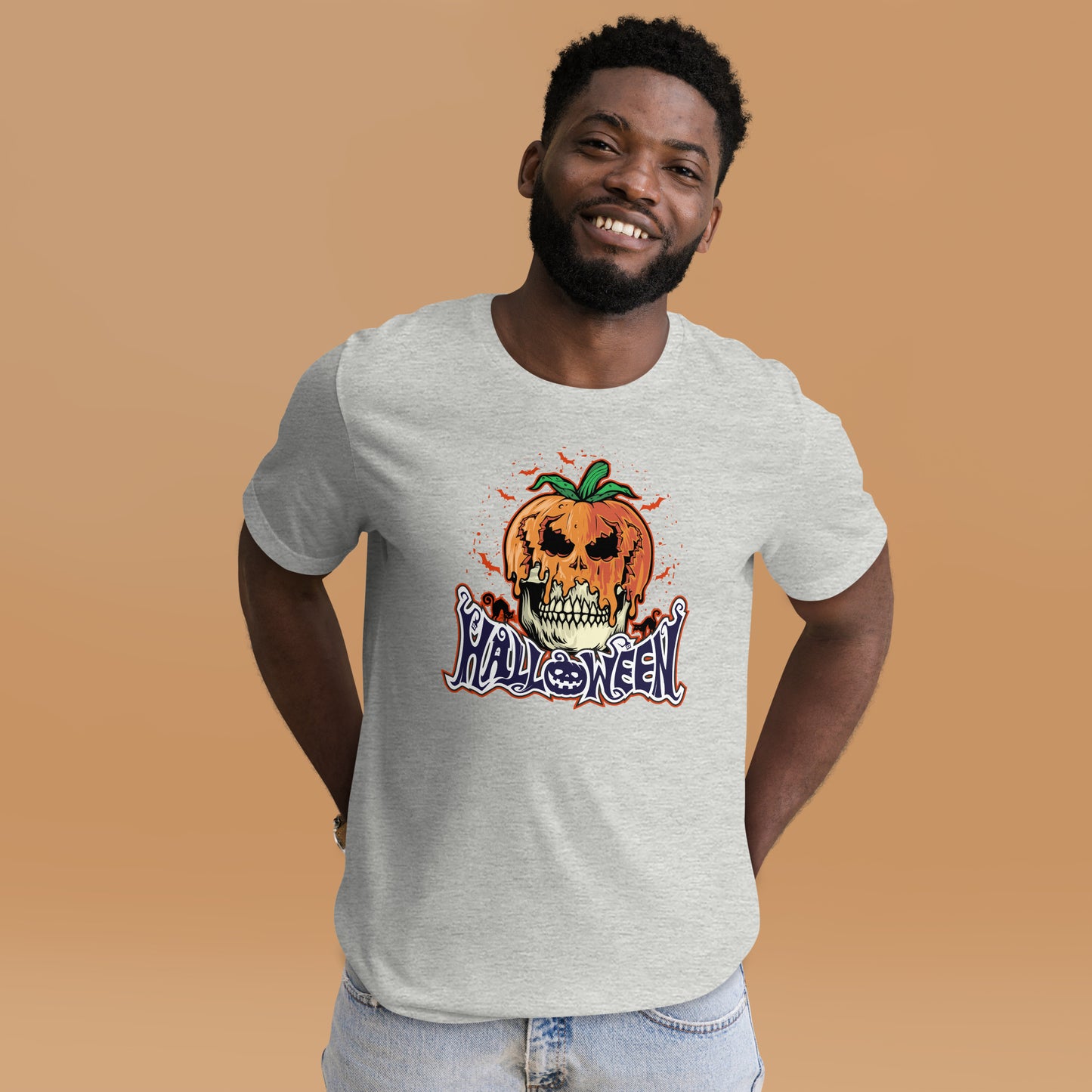 Halloween Pumpkin Skull Head Unisex Light Shirt