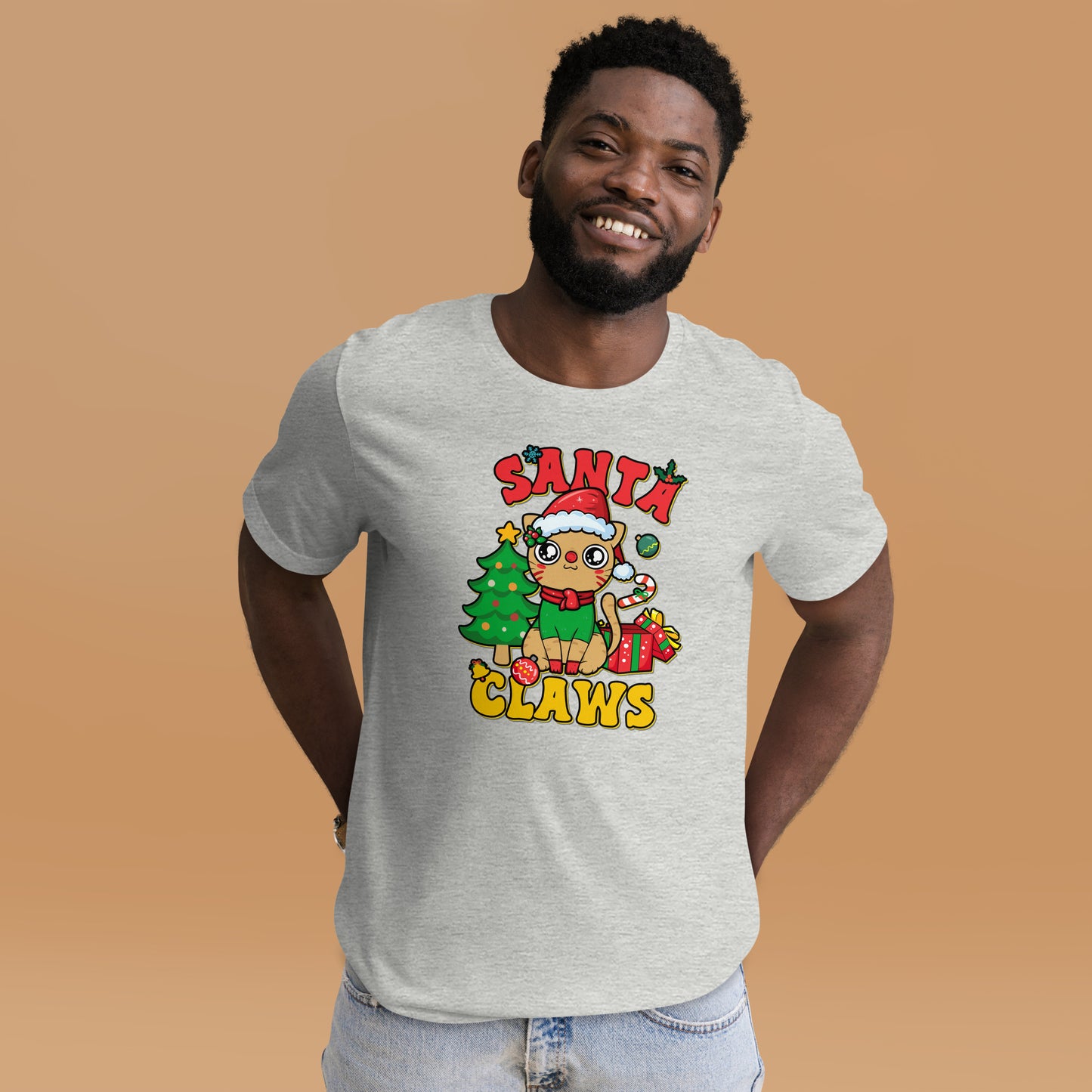 Santa Claws Santa Hat Cat Christmas Unisex Light tee