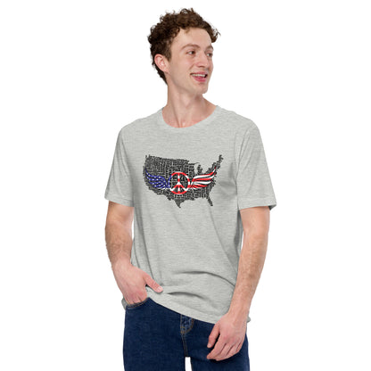 American Flag Peace Symbol Wings Unisex Light T-Shirt