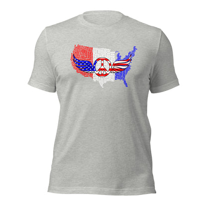 USA Map Red White Blue Patriotic Peace Sign Symbol Unisex Light Shirt