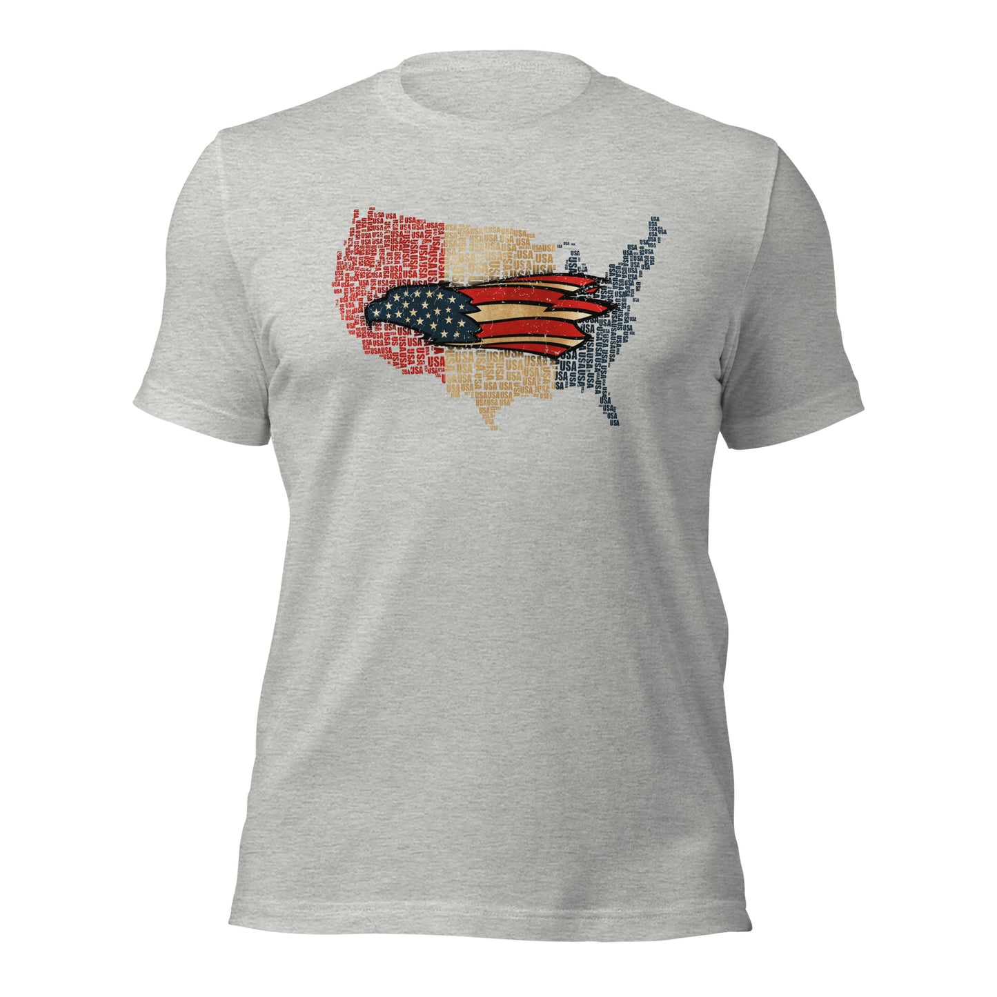 American Eagle Vintage Red Gold & Blue USA Map Unisex Light T-shirt