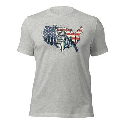 Distressed USA Flag Statue Of Liberty New York Men Women's Light Shirt