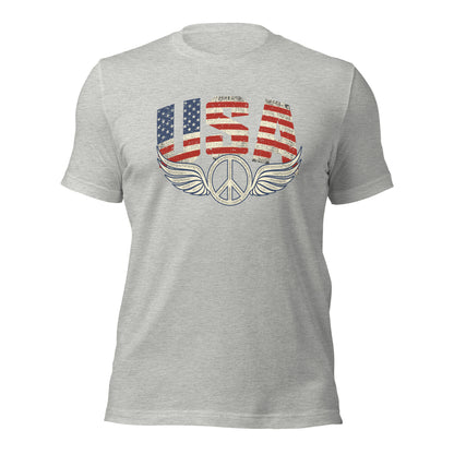 USA Flag Peace Sign Symbol Veteran Vintage Patriotic Unisex Light Shirt