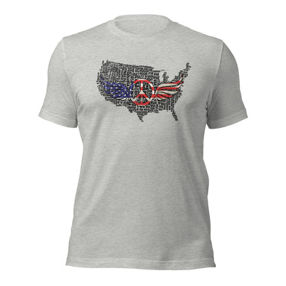 White USA Map with Peace Sign Wings For Army Wife Unisex Light Tee