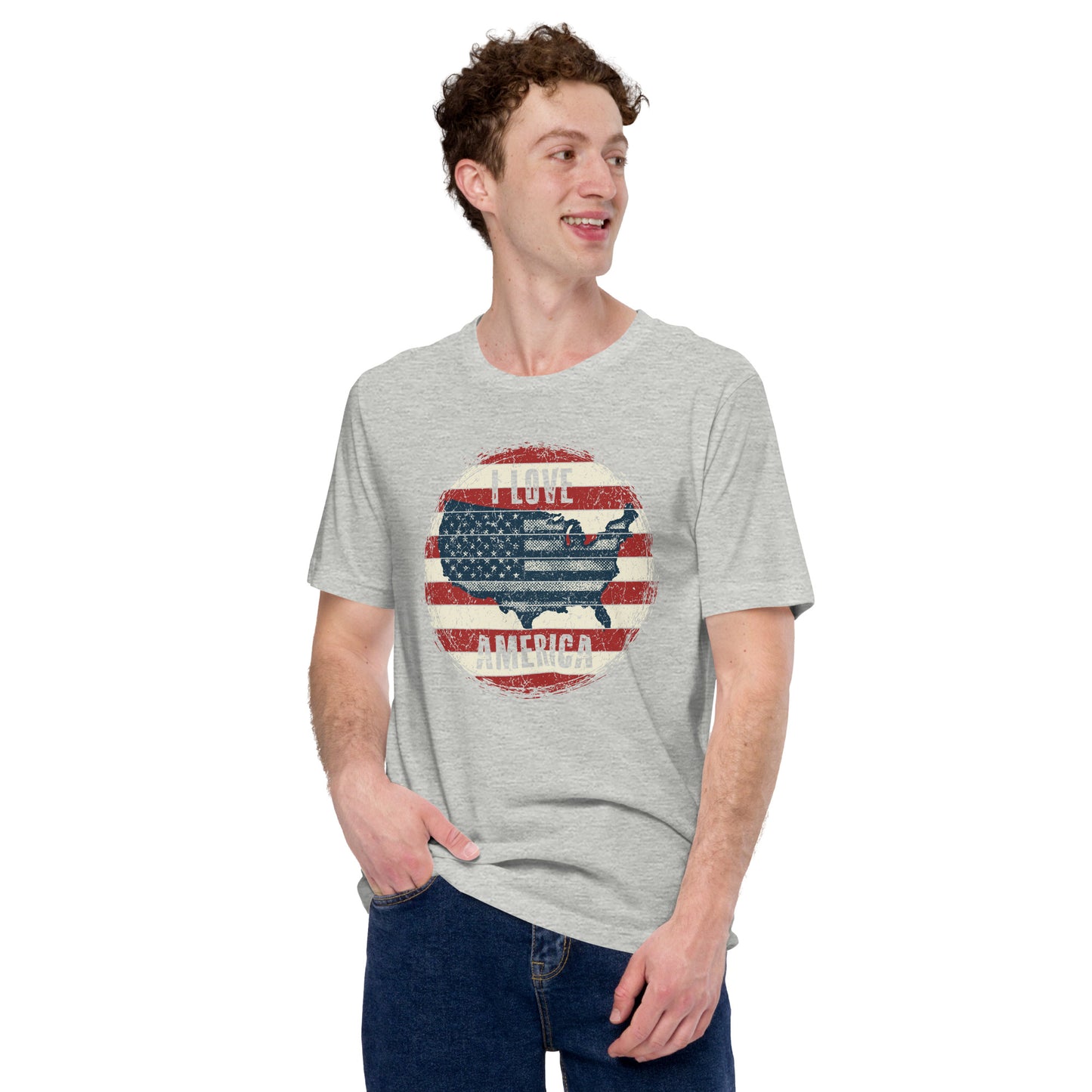 Retro Patriot I Love America USA Flag Map Unisex Light Shirt