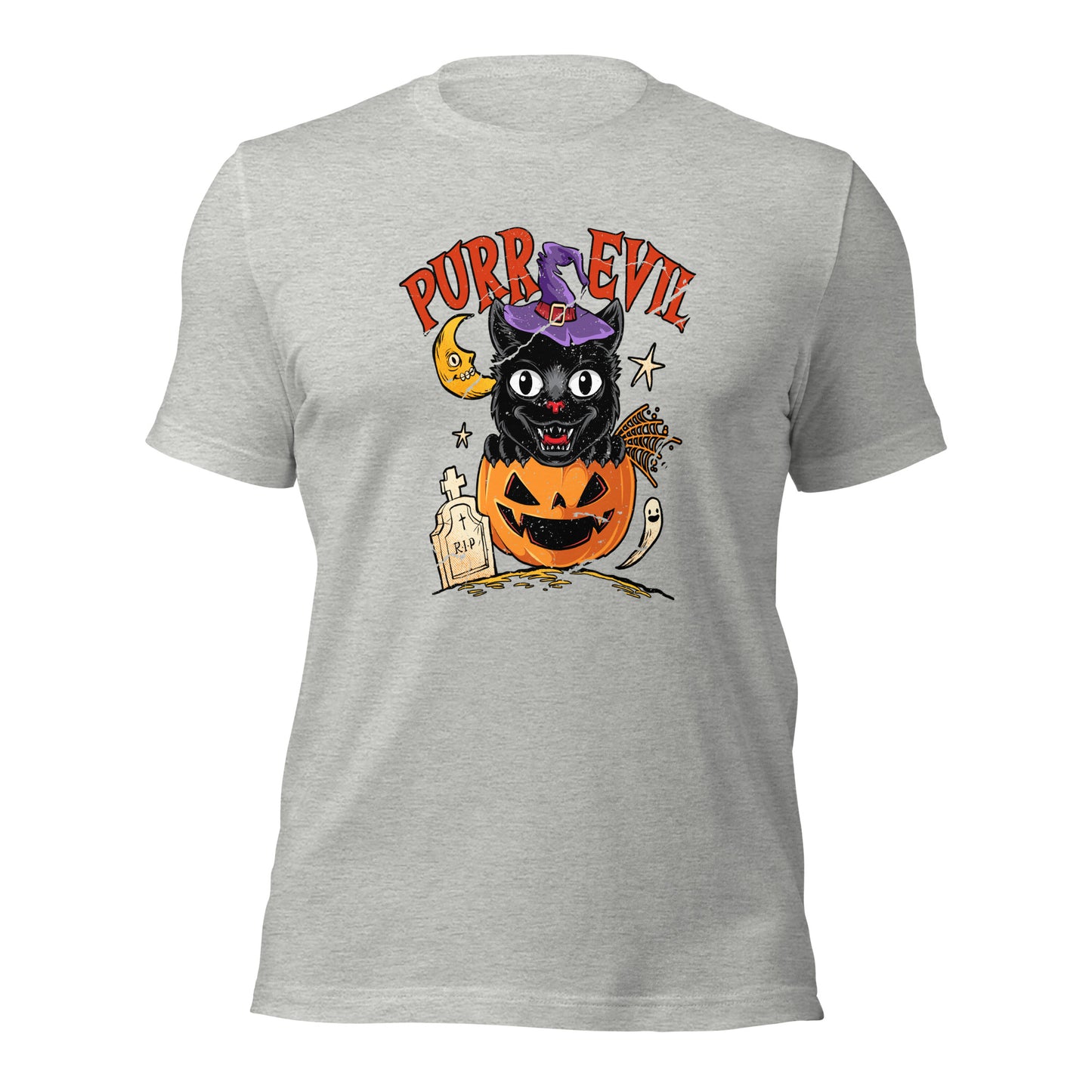 Purr Evil Black Cat Halloween Jack O Lantern Unisex Light Shirt