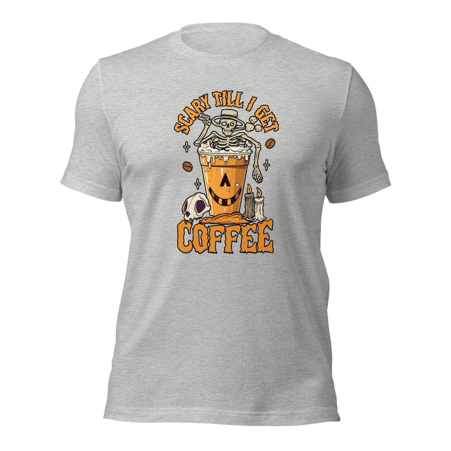 Scary Till I Get Coffee Halloween Coffee Lover Unisex Light Shirt