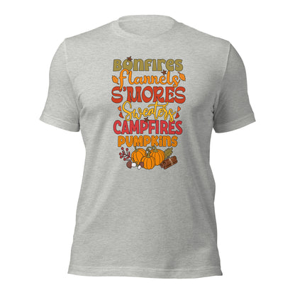 Bonfires Flannels Smores Sweaters Campfires Thanksgiving Unisex Light Shirt