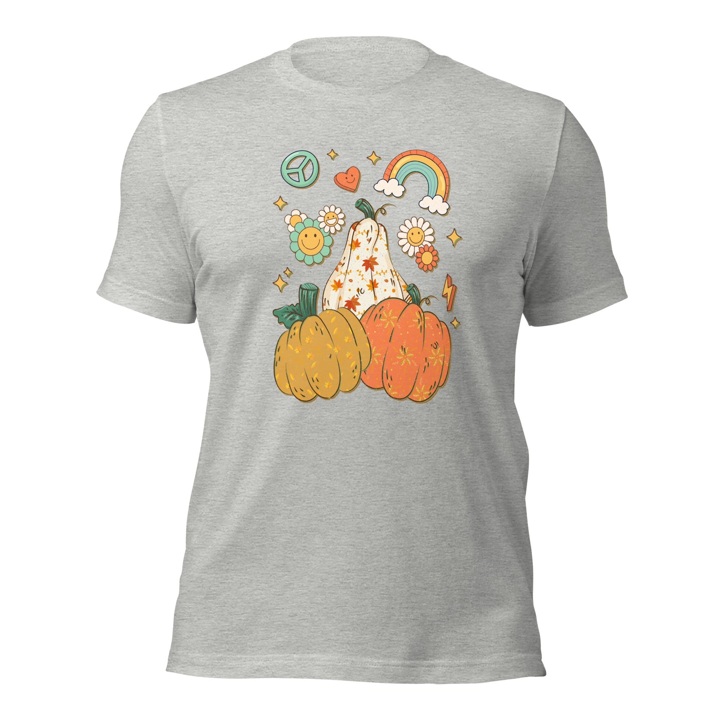 Retro Floral Pumpkin Rainbow Pumpkin Thanksgiving Unisex Light Shirt