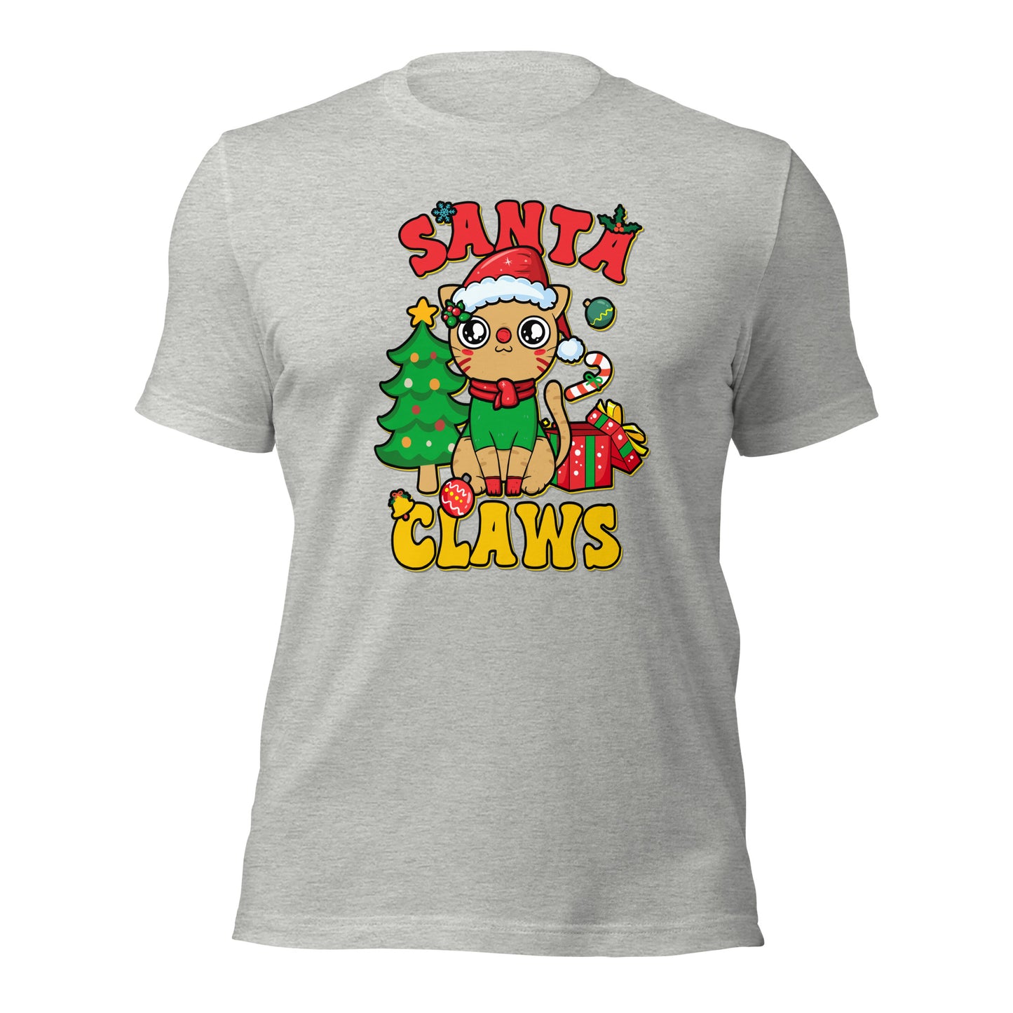 Santa Claws Santa Hat Cat Christmas Unisex Light tee