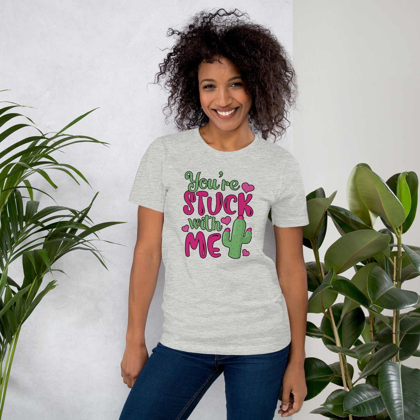 Succulent Lovers Valentines Day Gift You're Stuck With Me Unisex Light Shirt