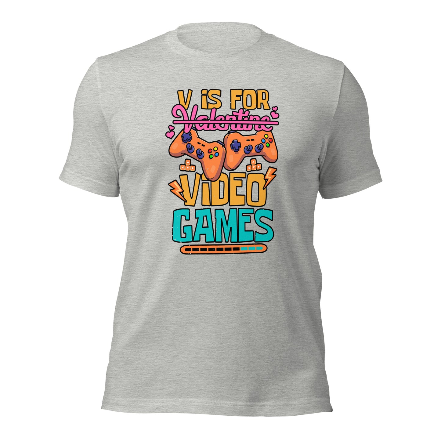 V is For Video Games Gamer Valentines Day Unisex Light Shirt