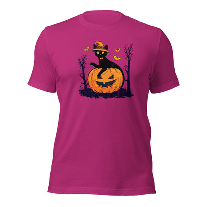 Black Cat Pumpkin Halloween Jack o Lantern Unisex Light Shirt