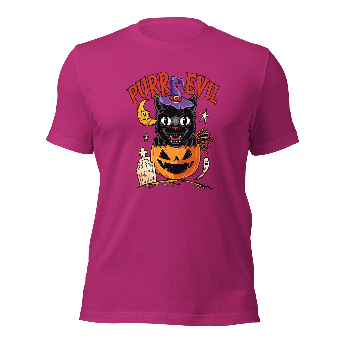 Purr Evil Black Cat Halloween Jack O Lantern Unisex Light Shirt