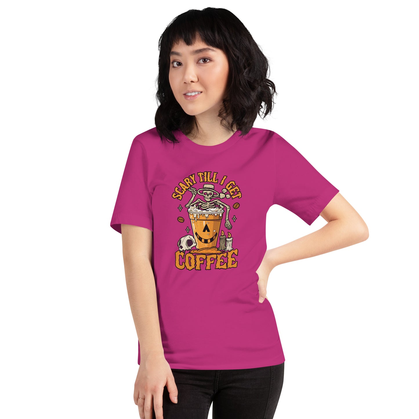 Scary Till I Get Coffee Halloween Coffee Lover Unisex Light Shirt