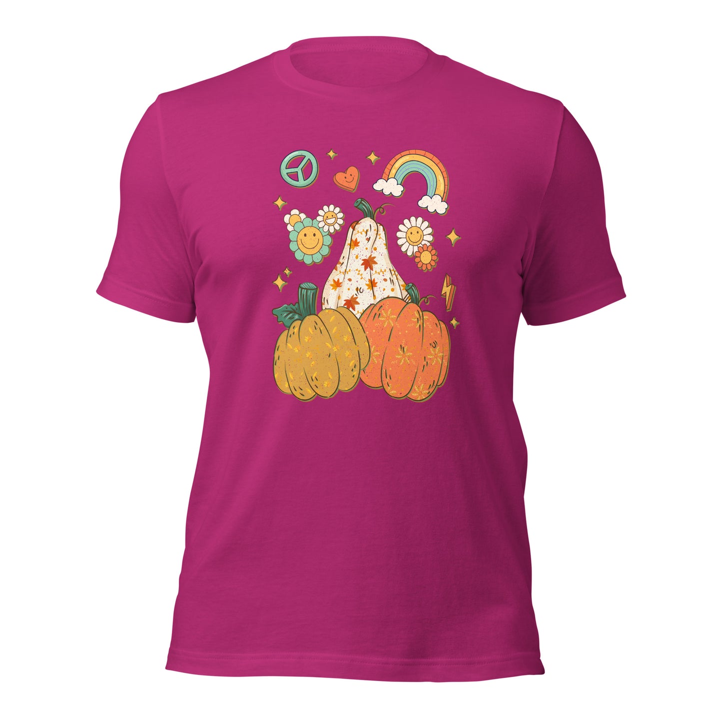 Retro Floral Pumpkin Rainbow Pumpkin Thanksgiving Unisex Light Shirt