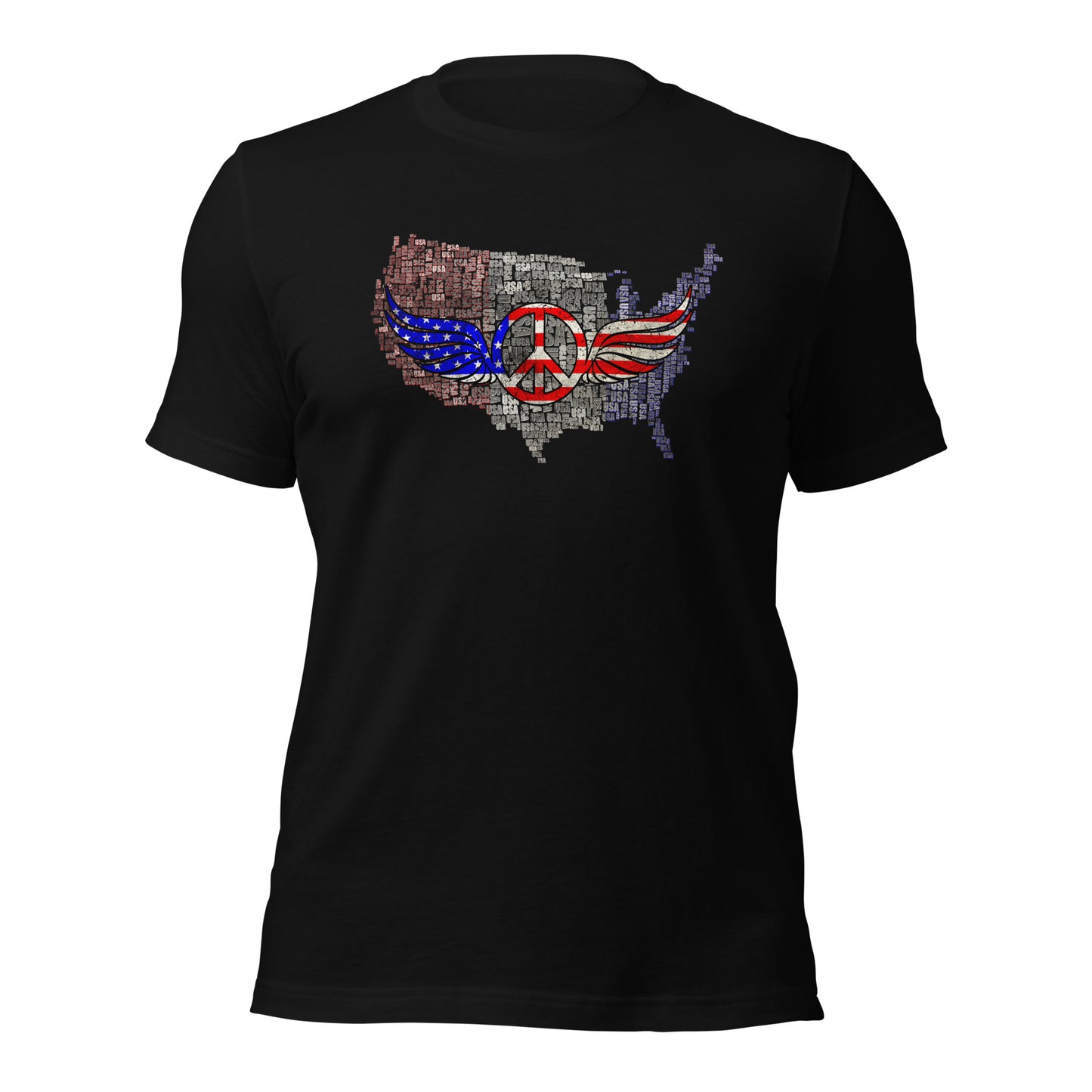 Vintage Style USA Map Peace Sign Wings Unisex Dark T-shirt