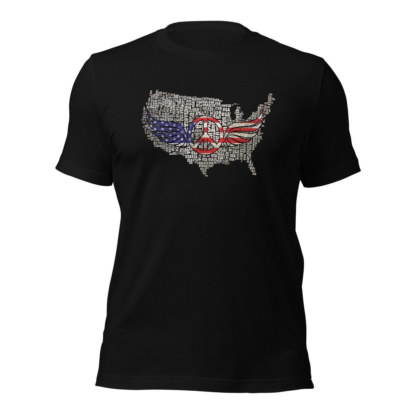 White USA Map with Peace Sign Wings For Army Wife Unisex Dark Tee