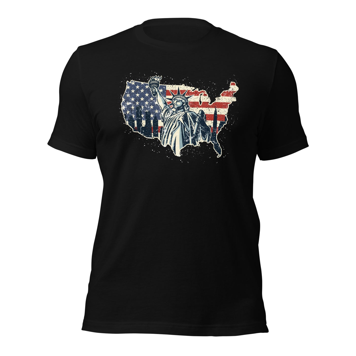 Distressed USA Flag Statue Of Liberty New York Men Women's Dark Shirt