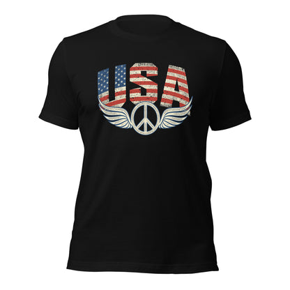 USA Flag Peace Sign Symbol Veteran Vintage Patriotic Unisex Dark t-shirt