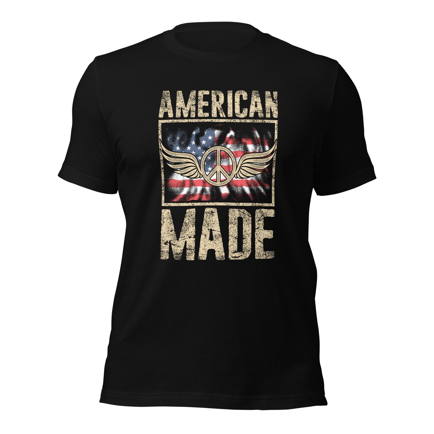 Vintage American Made USA Flag Peace Sign Unisex Dark T-shirt