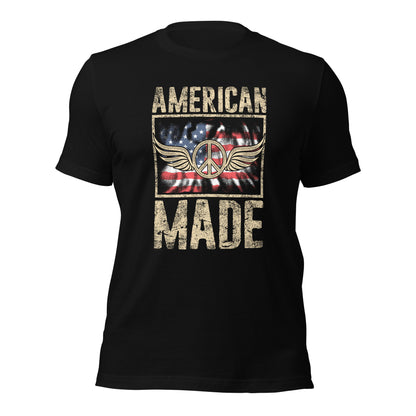 Vintage American Made USA Flag Peace Sign Unisex Dark T-shirt