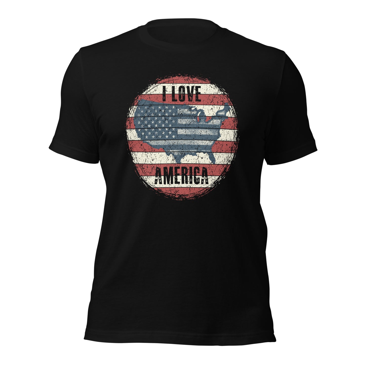 Retro Patriot I Love America USA Flag Map Unisex Dark Shirt