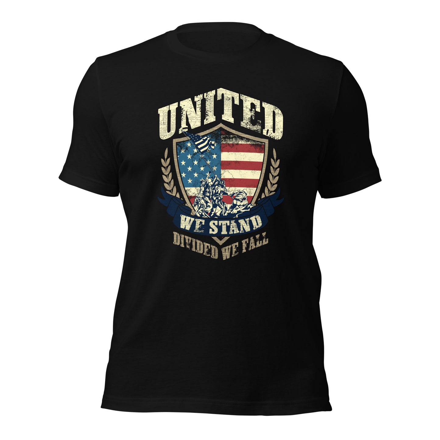 USA Flag Shield United We Stand Divided We Fall Unisex Dark Shirt