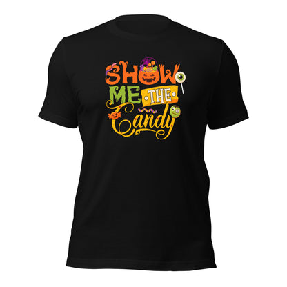 Trick or Treat Show Me The Candy Pumpking Candy Jar Unisex Dark Shirt