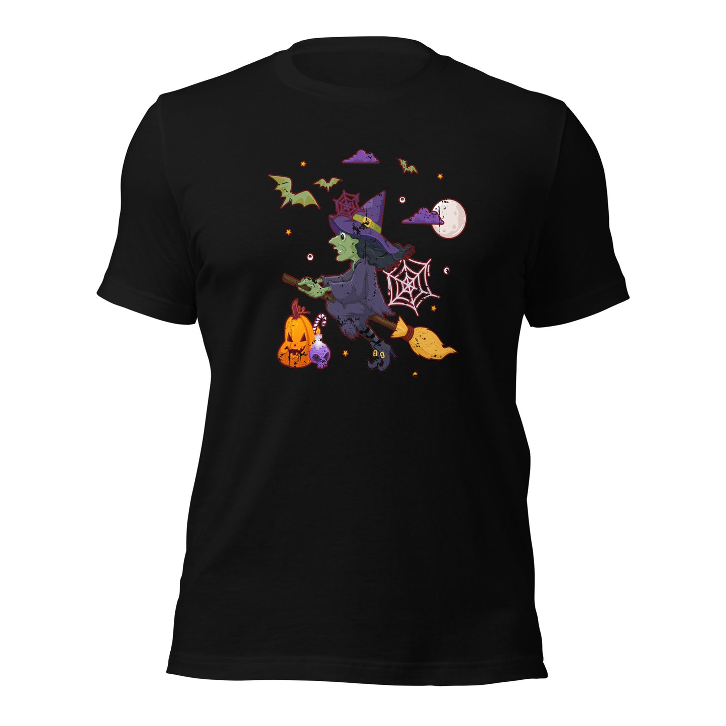 Flying Wicked Witch Halloween Trick or Treat Unisex Dark Tee