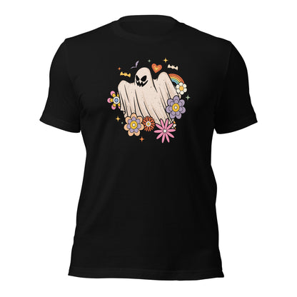 Retro FLoral Ghost Happy Halloween Trick Or Treat Unisex Dark Tee