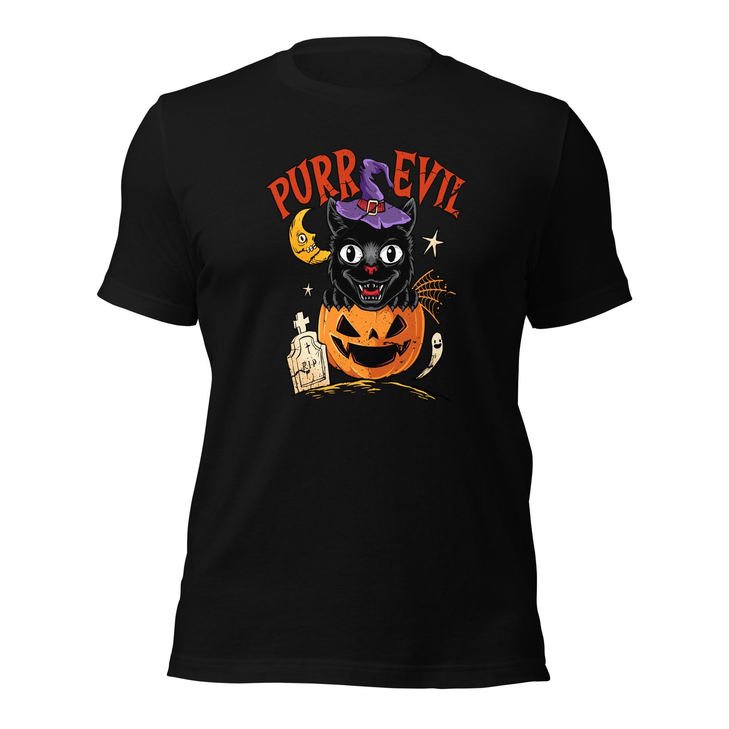 Purr Evil Black Cat Halloween Jack O Lantern Unisex Dark Shirt