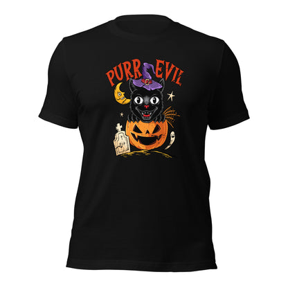 Purr Evil Black Cat Halloween Jack O Lantern Unisex Dark Shirt