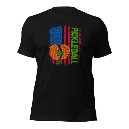 Patriot Pickle Ball Player American Flag Unisex Dark Shirt